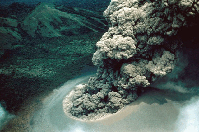 An ash plume rises above Cerro Negro on July 24, 1947