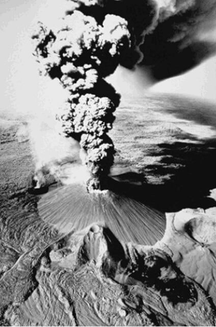 This dramatic photo of Cerro Negro in eruption in November 1968 shows a vigorous vertical ash plume rising from the summit crater. 
